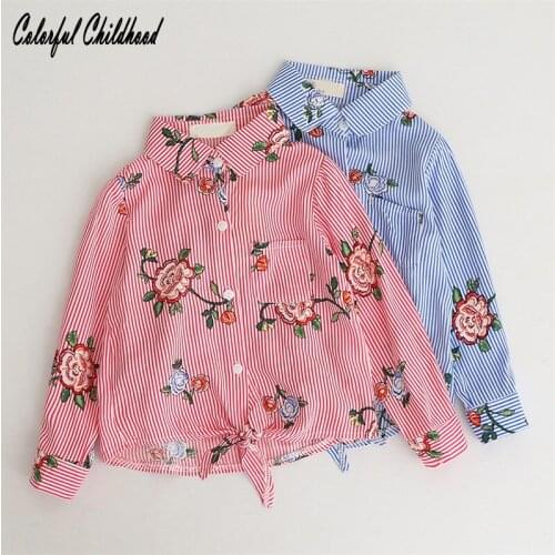 Spring new Baby girls Shirt Cotton long sleeve rose embroidery blouse kids children tops High Quality