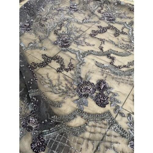 Latest African Lace Fabric Embroidery French Mesh Lace Fabric With beads J-628885 Nigerian Tulle Lace
