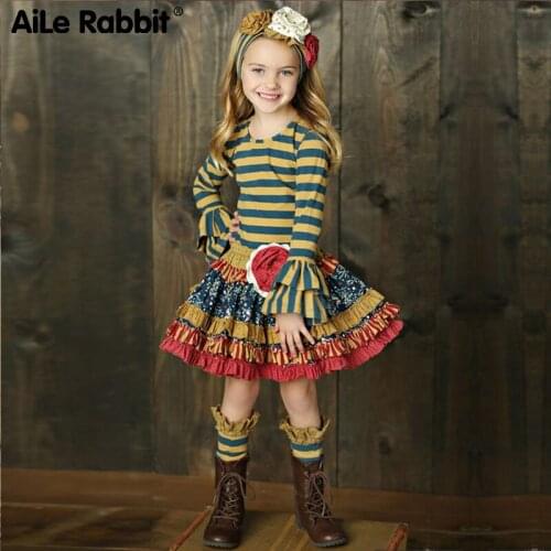 2019 New Girls Fashion Striped Suit Long-sleeved T-shirt Skirt 2 Pcs Set Little Loli Ins Childrens Clothes Set Princess 110-160