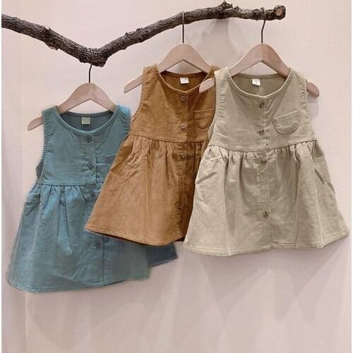 New 2021 Summer Baby Girls Sleeveless Pure Color Dresses Kids Baby Girl Princess Dress Clothing Kids Casual Fashion Girls Dress