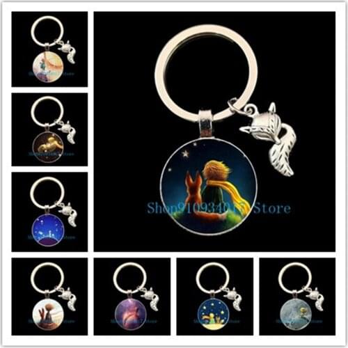 2021 New Fashion Lovely The Little Princes Star Keychain Little Princes Jewelry Glass Cabochon Stainless Steel Key Chain Jewelry