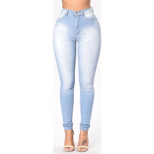 Solid Skinny Jeans Woman High Waist Vintage Denim Pants Plus Size Push Up Trousers Bodycon Slim Pencil Pants
