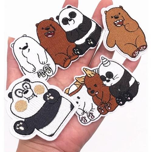 Wholesale 11Pcs Cartoon Animals Panda Bear Patches for Clothes Embroidery Appliques Child Clothing Accessories Badge