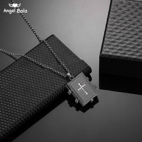 Memory Photo Locket Pendants for Women Men Gifts Frosted Matte Black Expanding Cross Locket Scripture Necklace Trendy Jewelry