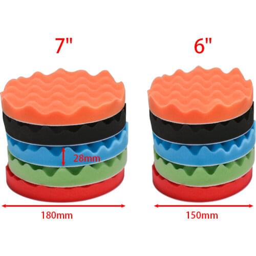 5Pcs 6" 7" 150/180mm Buffing Polishing Sponge Pads Kit Car Polisher Soft Wave Foam Waffle Pad Car Wash Cleaning Detailing Tool