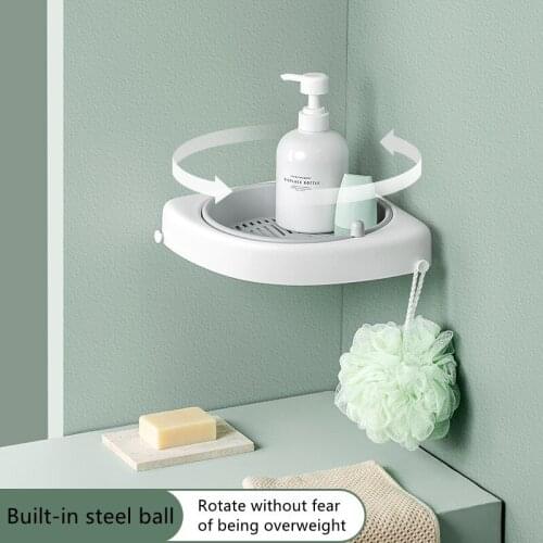 Bathroom Shelf Organizer Shower Rotatable Storage Rack Corner Shelves Wall Mounted Suction Cup No Drilling Home Washroom Gadgets