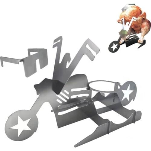 Portable Motorcycle Chicken Stand Bbq tools Stainless Steel Chicken Rack With Glasses Outdoor Camping Accesorios For BBQ Grill
