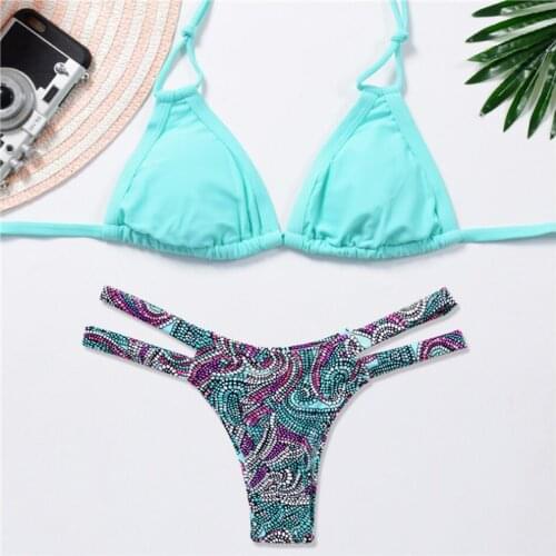 Sexy swimsuit Solid small floral prints Bikini Swimwear Women Bikini Set Split Sexy Brazilian Bikini Swimwear Women Bikinis