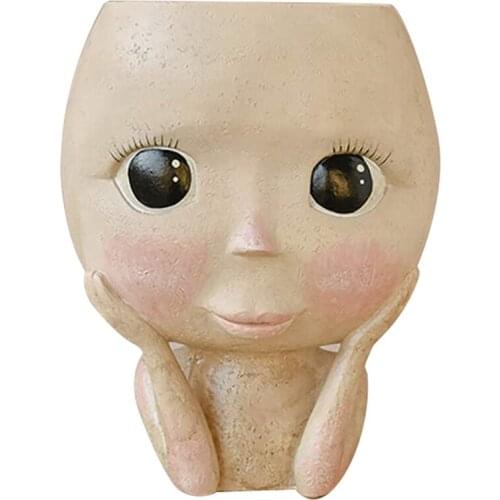 Cute Plastic Head Face Succulents Flower Pot Interior Decoration Flower Vase Open Eyes