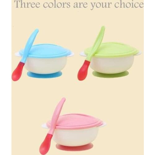 Baby Feeding Tableware Children Plate Sucker Bowl Toddler Baby Kids Child Feeding Lid Training Bowl with Spoon Learnning to eat