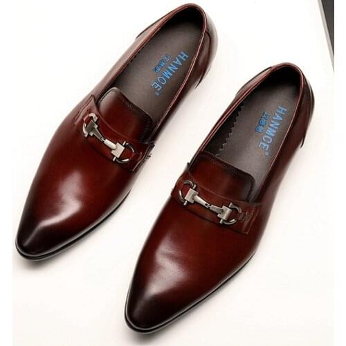 High Quality mens formal shoes genuine leather Black Dress Shoes Slip On Luxury Pointed Toe Wedding Party Formal Suit Shoe Men