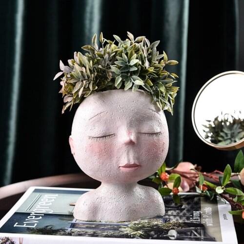 Resin Head Vase Planters Pots Sculpture Figurines For Home Garden Decor Planter Flower Vase Creative Face Statue Vase Ornaments