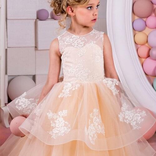 Gorgeous Flower Girl Dresses Fluffy Tulle Pageant Birthday party Applique Princess Gown First Communion Dresses