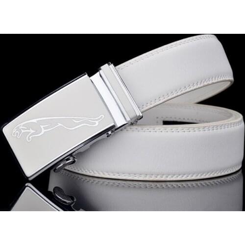 High Quality mens leather genuine belt white fashion alloy luxury automatic buckle youth leather simple business mens belt