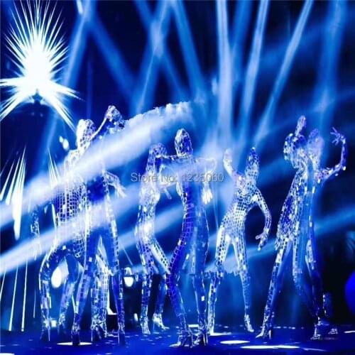 Female sexy dj wears mirrors bodysuit singer dance costumes bar performance club dress clothe silver mirror jumpsuit outfits