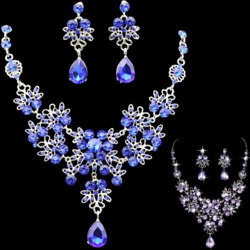 Womens Wedding Party Acrylic Flower Drop Pendant Necklace Earrings Jewelry Set