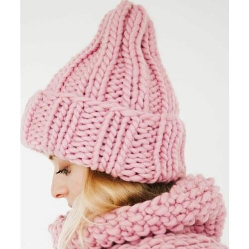 Winter Knitted Hats For Women Fashion Keep Warm Manual Wool Knitted Soft Hats Girls Caps High Quality Thick Female Beanie Hat