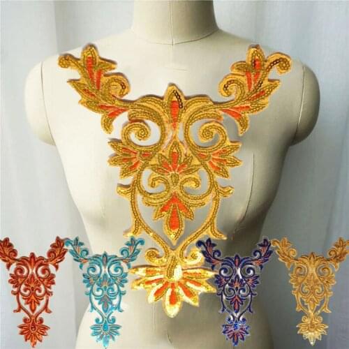 Gold Sequin Owl Embroidered Fabric Trims Lace Fabric Wedding Gown Appliques Collar Sew Patches Iron On Patches Dress DIY Decor