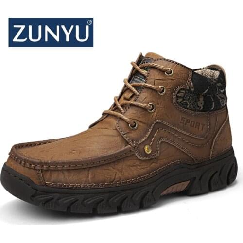 ZUNYU New Men Boots Winter Plush Warm Snow Boots Man Winter Boots Shoes Male Footwear Winter Fashion Rubber leather Ankle Boots