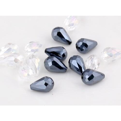 10pcs/lot Magical Color Transparent Grey Faceted Crystal Czech Glass Water Droplets Beads for Jewelry Accessories Making DIY