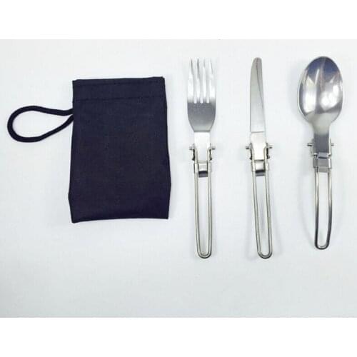 100sets/lot Stainless Steel Portable Camping Picnic Folding Cutlery Set Knife Fork Spoon+Bag