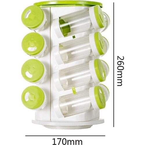 16pcs Rotating Spice Rack Jars For Spices Salt Pepper Spicy Container Seasoning Jar Holder Kitchen Organizer Storage
