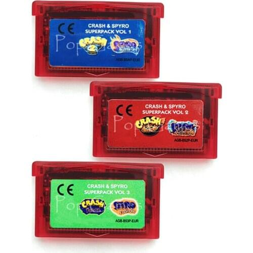 2 Games in 1-Crash & Spyro Pack Volume 1 2 3 for 32 Bit Video Game Cartridge Console Card Handheld Player EU Version