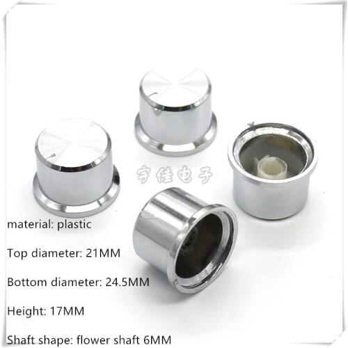 2 Piece 24.5*17MM silver plating plastic knob potentiometer rotary encoder volume switch knob suitable for flower shaft 6MM