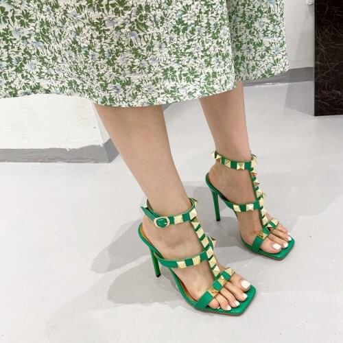 2021 New Fashion Design Rivet PVC Women Sandals Sexy 10cm pointed toe Pumps transparent High Heels ladies wedding Shoes 35-42