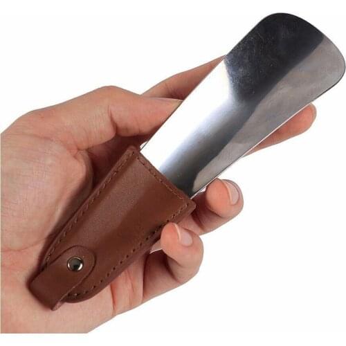 30# Metal Shoe Horn For Seniors 0.8’’ Long Shoe Horns For Boots Stainless Steel Shoe Horn with Leather Strap Travel Shoehorn