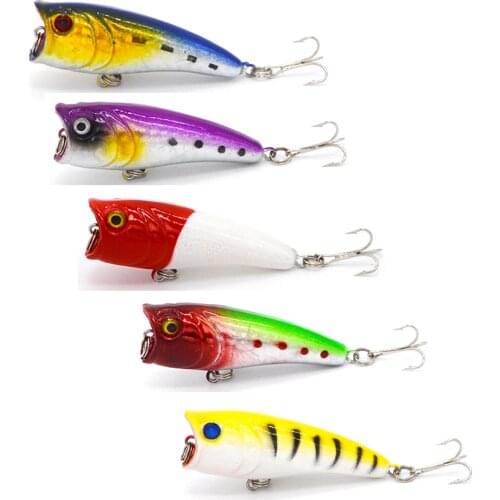 5Pcs Artificial Bait Popper Fishing Lure Crankbait Wobblers 6cm 7g Hard Fishing Tackle Swimbait Crank Bass Bait Fishing Lures