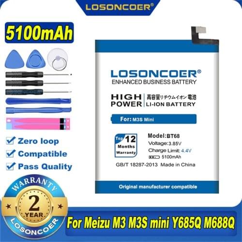 100% Original LOSONCOER 5100mAh BT68/BT15 Battery For Meizu M3 M3S / M3S mini Y685Q M688Q M688C M688M M688U