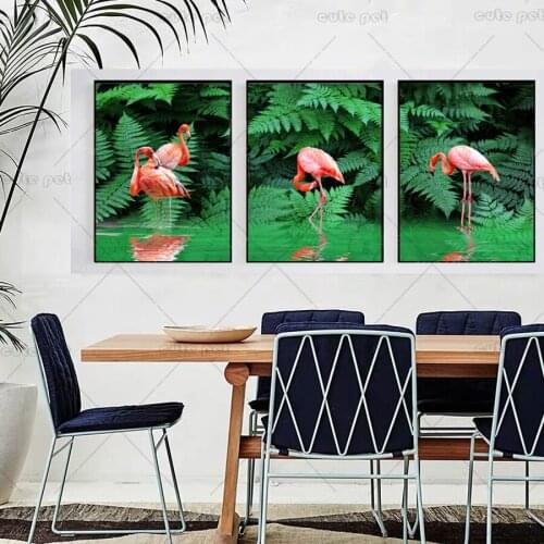 Diamond embroidery 3 pcs Flamingo, green plants diamond painting cross stitch kits full square round drill 5d puzzles mosaic art