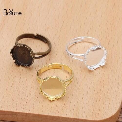 BoYuTe (50 Pieces/Lot) Fit 12MM Cabochon Metal Brass Crown Ring Blank Tray Base Settings Diy Handmade Jewelry Accessories