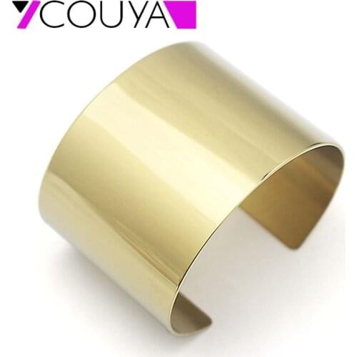 COUYA 2017 Gold Color Wide Plain Punk Big Cuff Bracelets Bangles Stainless Steel Bangles for Women Brazaletes Luxury Arm Jewelry