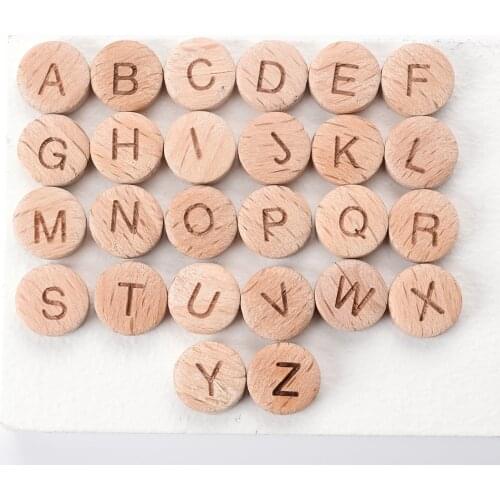 50Pcs 10mm Flat Round Wooden Alphabet Beads Natural Wood Mixed Letter Beads For Jewelry Making DIY Bracelet Necklace Accessories