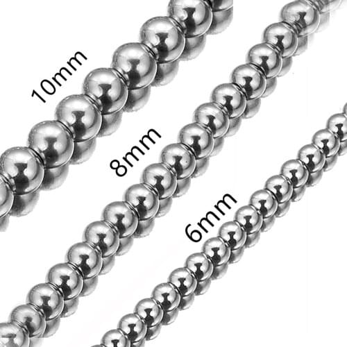 Granny Chic Men Women Boys 6/8/10mm 7-40inch Silver Color 316L Stainless Steel Bead Ball Chain Necklace Choker Jewelry Gift