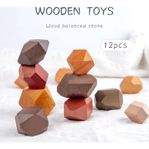 Wooden Jenga Building Block Colored Stone Creative Educational Toys Nordic Style Stacking Game Rainbow Stone Wooden blocks Toy