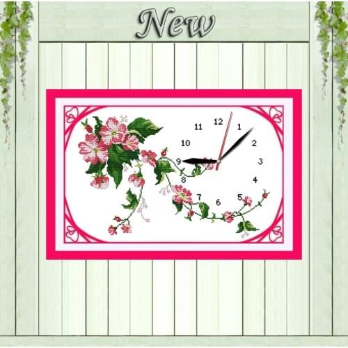 Wild rose clock dial decor painting counted printed on canvas DMC 14CT 11CT chinese Cross Stitch Needlework Sets Embroidery kits