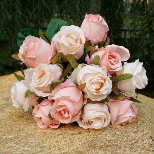 12Pcs/Lot Artificial Rose Flower Bouquet Simulation Silk Fake Flowers For Wedding Party Decoration Valentines Day Gift Dropship