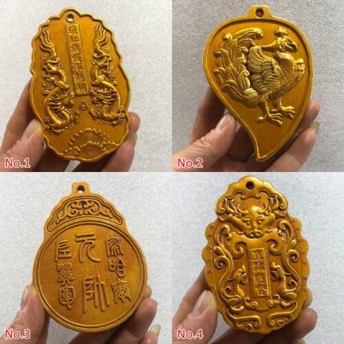 Exquisite Collection of Chinese Archaize Qing Dynasty Copper Gilded Carvings Ssangyong Phoenix Animal General Token 5 Styles