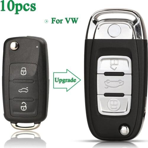Bilchave 10pcs For VW Volkswagen Polo Jetta Golf MK6 Tiguan Touareg Lamp On Top Fob 3Buttons Remote Car Key Shell Replacement