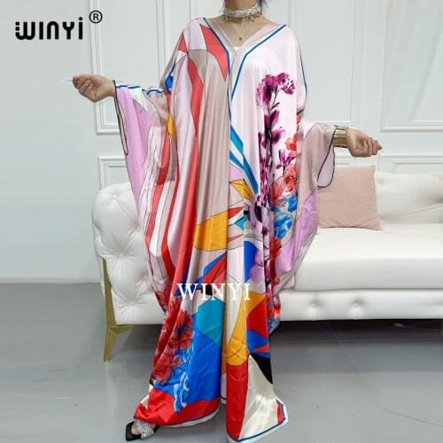 Kuwait Fashion Blogger recommend popular printed silk kaftan maxi dresses loose summer beach bohemian long dress for lady