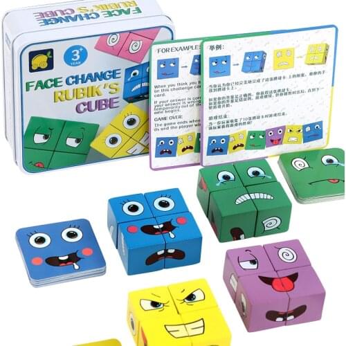 Iron Box Face-Changing Blocks Geometric Shape 3D Puzzle Childrens Early Educational Wooden Toys Kids Parent-Child Table Game
