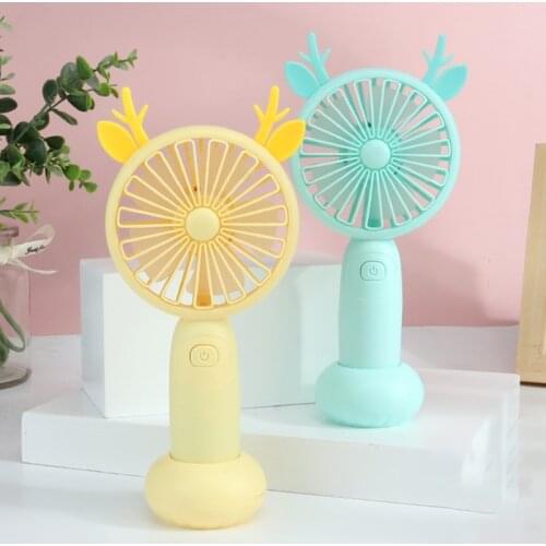 Cute Round Shape Portable Fan Small Antlers Horn Decorative Mini Handheld Air Cooler USB Charging Small Personal Cooling