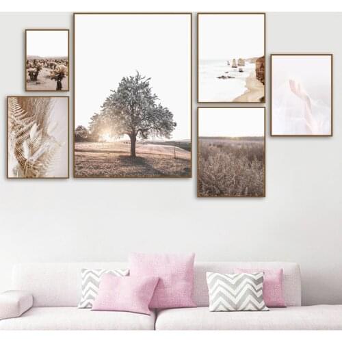 Minimalist Sea Cactus Tree Leaf Grass Plant Yellow Wall Art Canvas Painting Nordic Posters And Prints Pictures For Home Decor