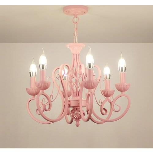 Multiple Chandelier 6/8 heads bedroom restaurant barber iron candle girl/boy Princess Room childrens pink/ blue lamps ZA zx1