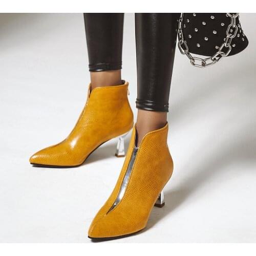 Snakeskin leather Pointed Toe fashion Ankle Boots Autumn Winter Thin High Heel Zipper Ankle Boots Size 34-43