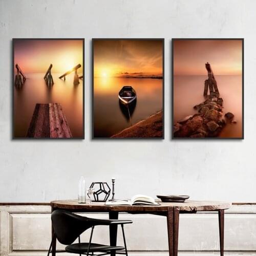 Sea Landscape Painting Poster Print Boat Canvas Painting Picture Aisle Home Wall Art Graffiti Bedroom Modern Decoration Custom