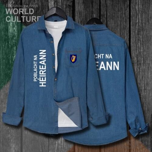 Ireland the Irish Eire IE Jacket Men Clothes Autumn Long Sleeve Cowboy Coat Turn-down Collar Jeans Shirt Fashion Flags Tops 20
